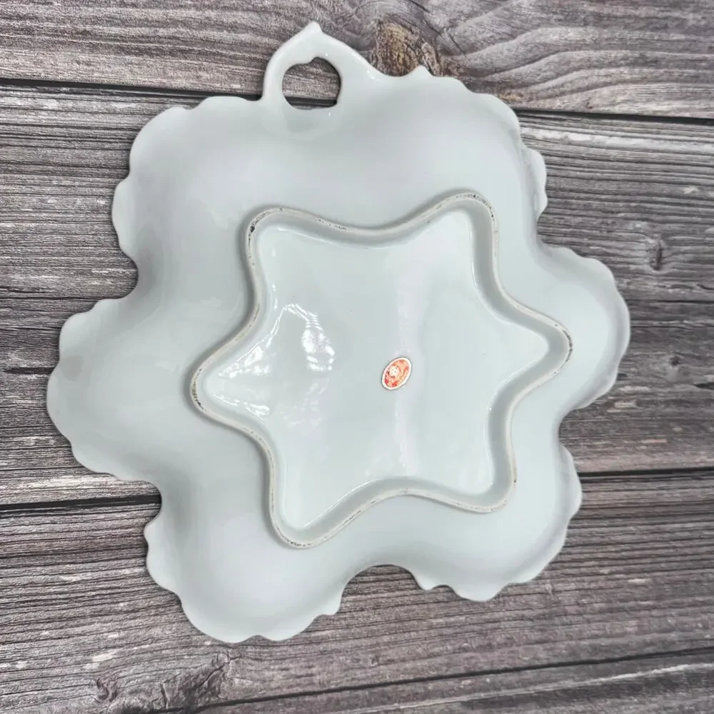 Vintage Japan White Porcelain Scalloped Leaf 11” Twig Handle Ruffled MCM UCAGC